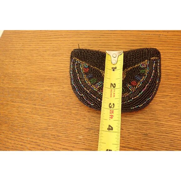 Beaded Sequin Black Coin Purse Seed Bead Coin Pouch Ornate - Picture 5 of 5
